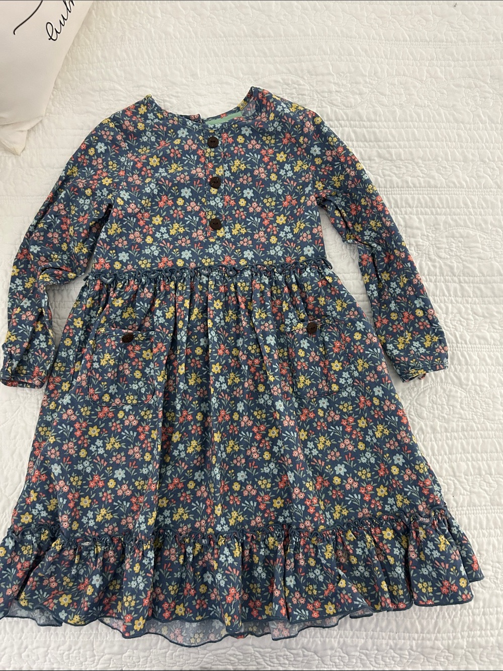 Sage & Lily Girls Navy Floral Long-Sleeve Ruffle Hem Dress